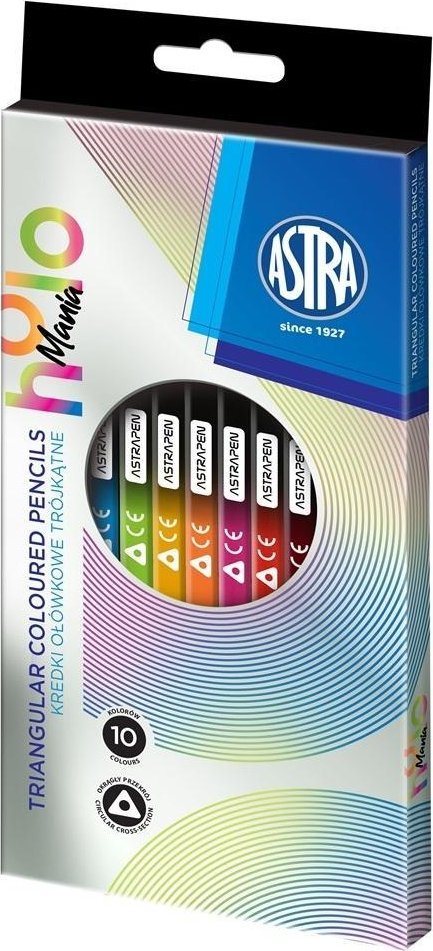 Kredki trójkątne z drewna czarnego10kol ASTRA