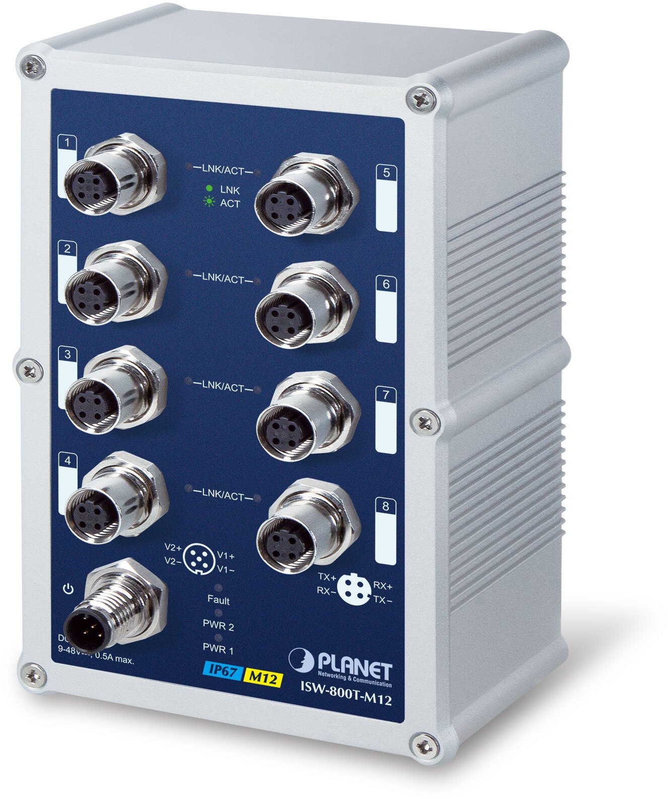 Switch Planet PLANET ISW-800T-M12 łącza sieciowe Nie zarządzany L2 Fast Ethernet (10/100) Niebieski Szary