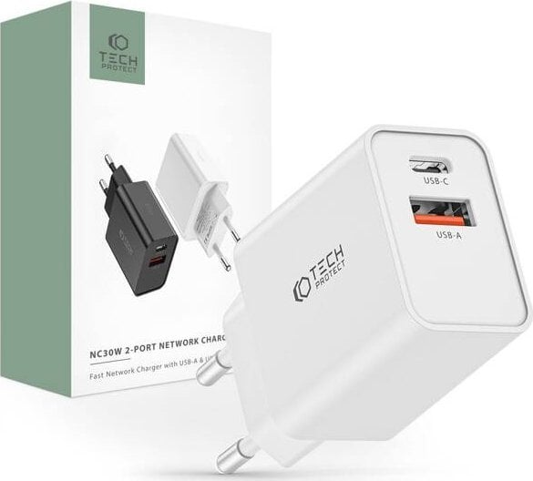 Ładowarka Tech-Protect TECH-PROTECT NC30W 2-PORT NETWORK CHARGER PD30W/QC3.0 WHITE