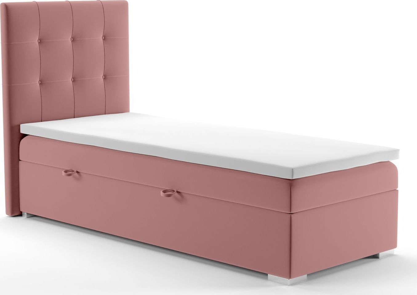LAVERTO Łóżko kontynentalne JAGULA 90x200 różowe velvet z pojemnikiem