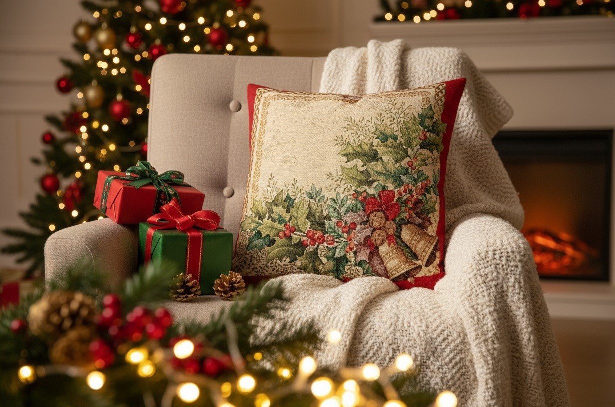 Poszewka dekoracyjna 45x45 cm Stroik z dzwonkiem