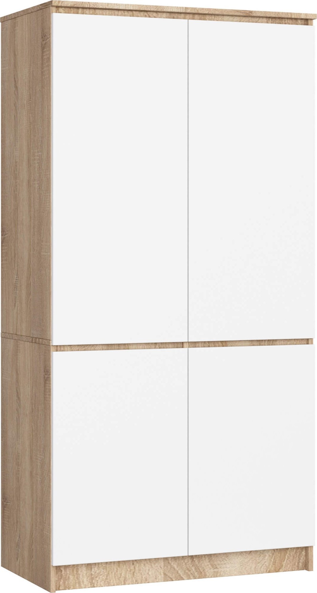Fabryka Mebli Akord Szafa do sypialni 90 cm 4 drzwi 4 półki drążek na ubrania - dąb sonoma-biała