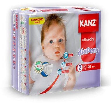 Pieluchy dziecięce bawełniane baby dry rozmiar 2 mini 40szt 3-6kg kanz