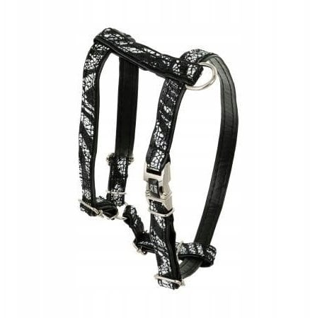 Barry King Szelki dla psa, Equilibre, Czarna zebra, skórzane niklowe, S 13mm/ob. szyi 25-40cm ob. klatki 35-50cm