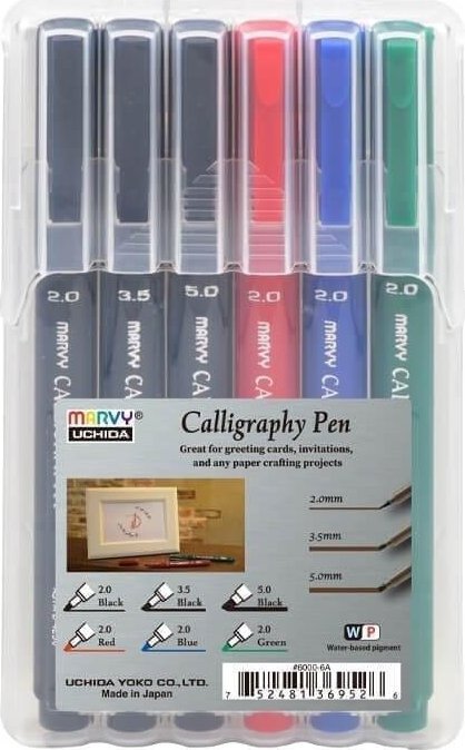 Cienkopisy kaligraficzne 3 grubości 6 kolorów