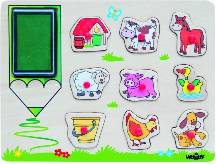 Woodyland Pieczątki i układanka 2 w 1 farma