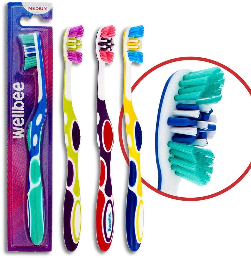WELLBEE Szczoteczka do zębów dla dorosłych o średniej twardości (blister 5) - mix kolorów 1szt