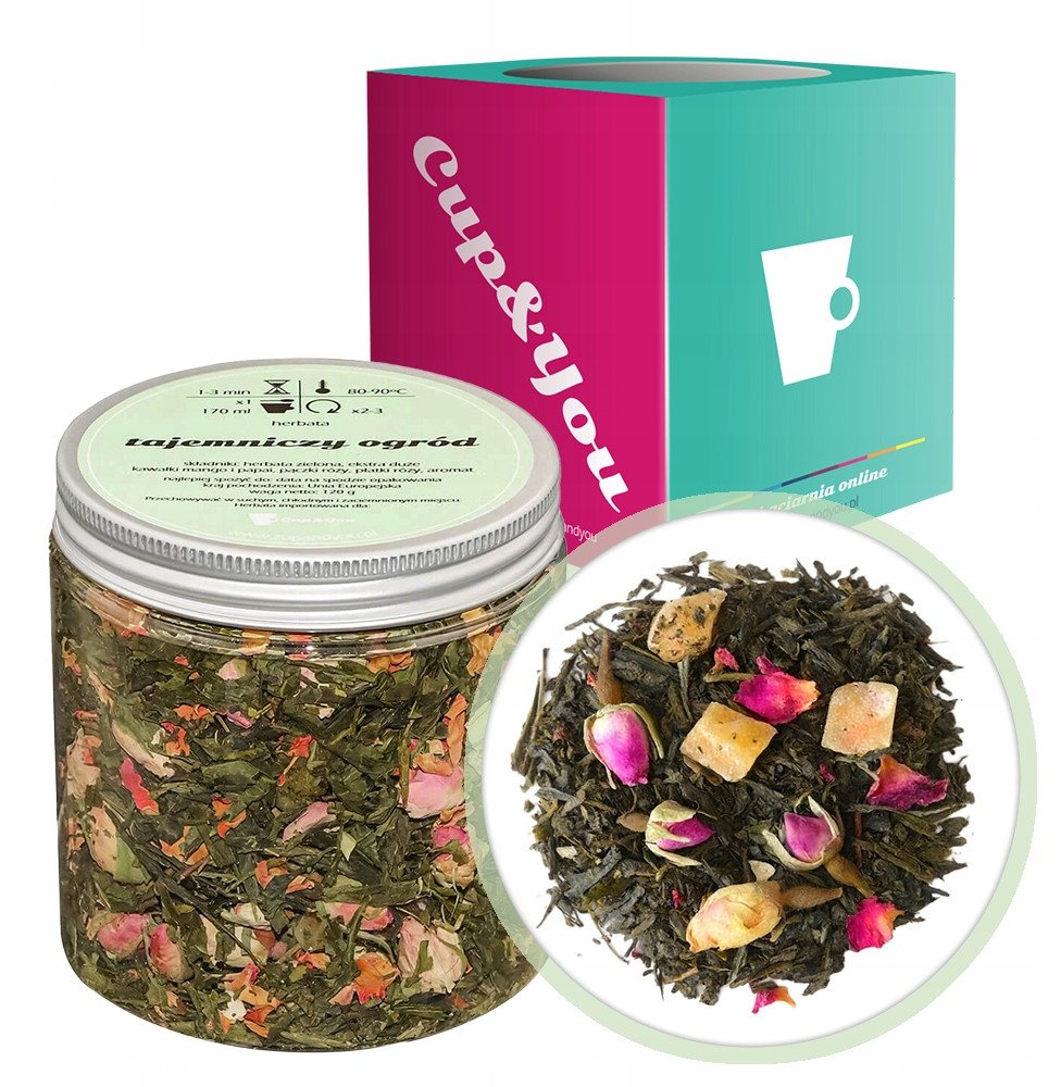 Herbata zielona TAJEMNICZY OGRÓD mango papaja pączki róży na prezent 120g - sypana liściasta herbata PREMIUM Cup&You