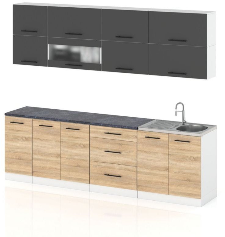 Meble Kuchenne Kuchnia Robo Lux 2.6m Szafki Nowoczesne Czarny Mat Sonoma