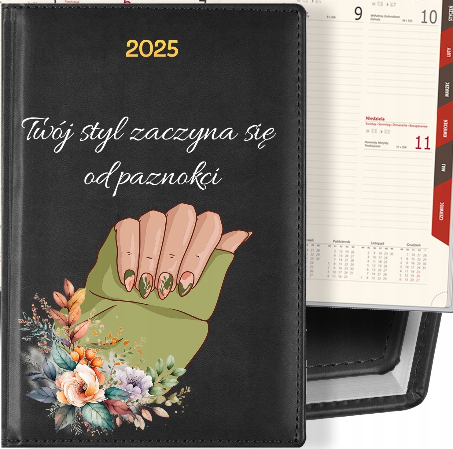 TYGODNIOWY KALENDARZ 2025 A5 NOTES PLANER TERMINARZ CZARNY