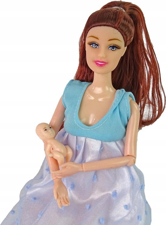 LeanToys Lalka Dla Dzieci W Ciąży Niebieska Sukienka