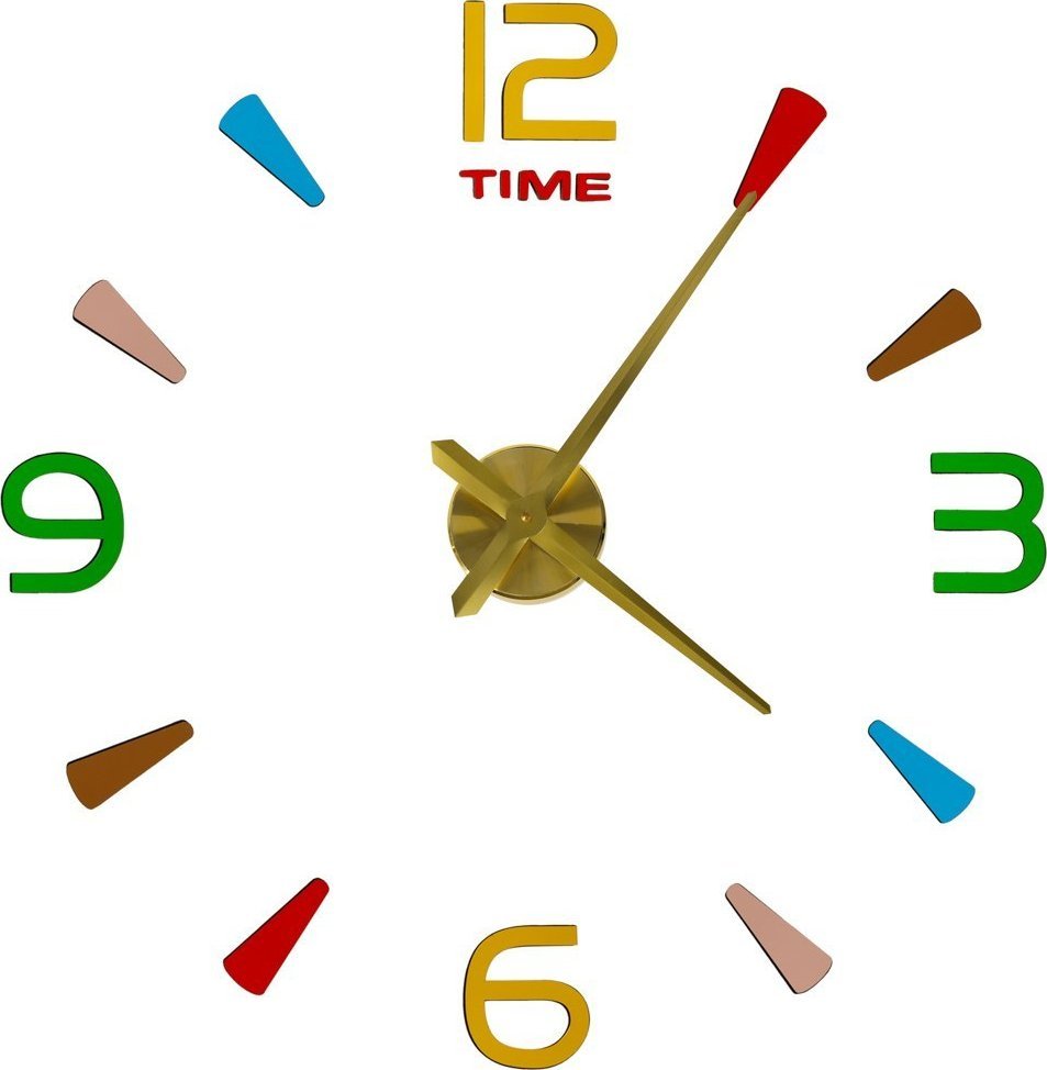 Perfect Zegar ścienny naklejany 4 cyfry 80-90 cm żółte wskazówki kolorowy