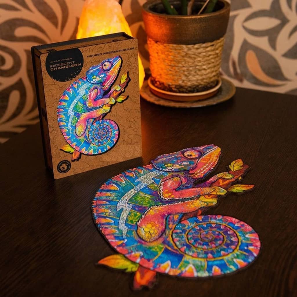 vidaXL UNIDRAGON 314-cz., drewniane puzzle Iridescent Chameleon, 31x41 cm