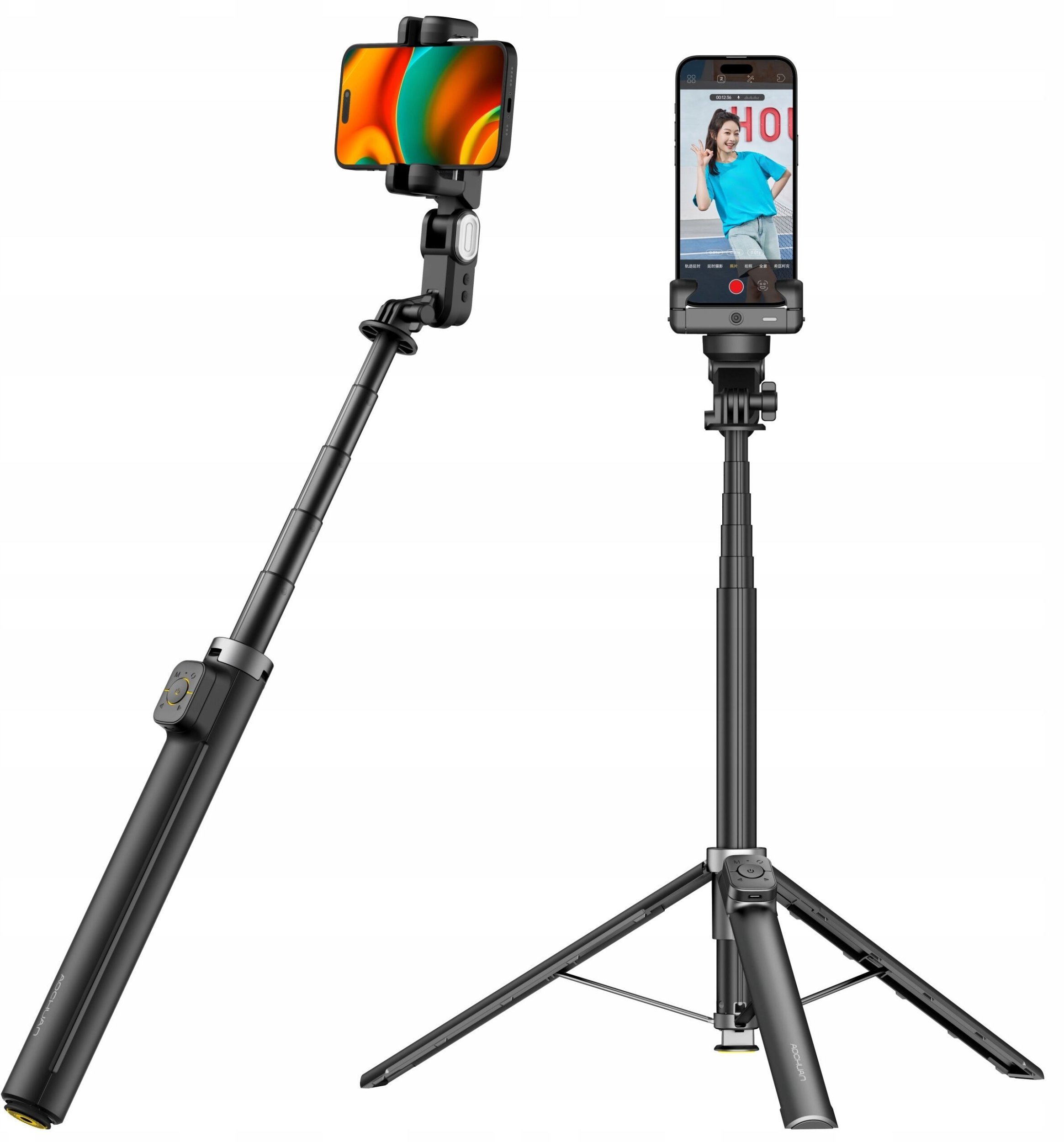 Gimbal Ai Statyw Selfie Stick 180cm Lampa Led Pilot Telefon / Aochuan M3 Pro