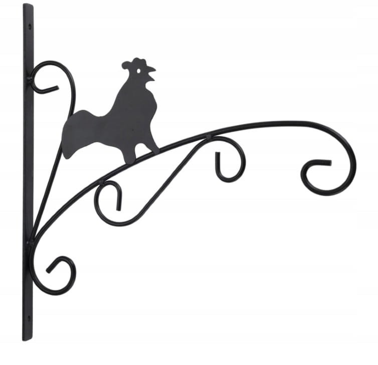 Uchwyt na doniczkę ozdobny wieszak potrójny z kogutem stalowy czarny