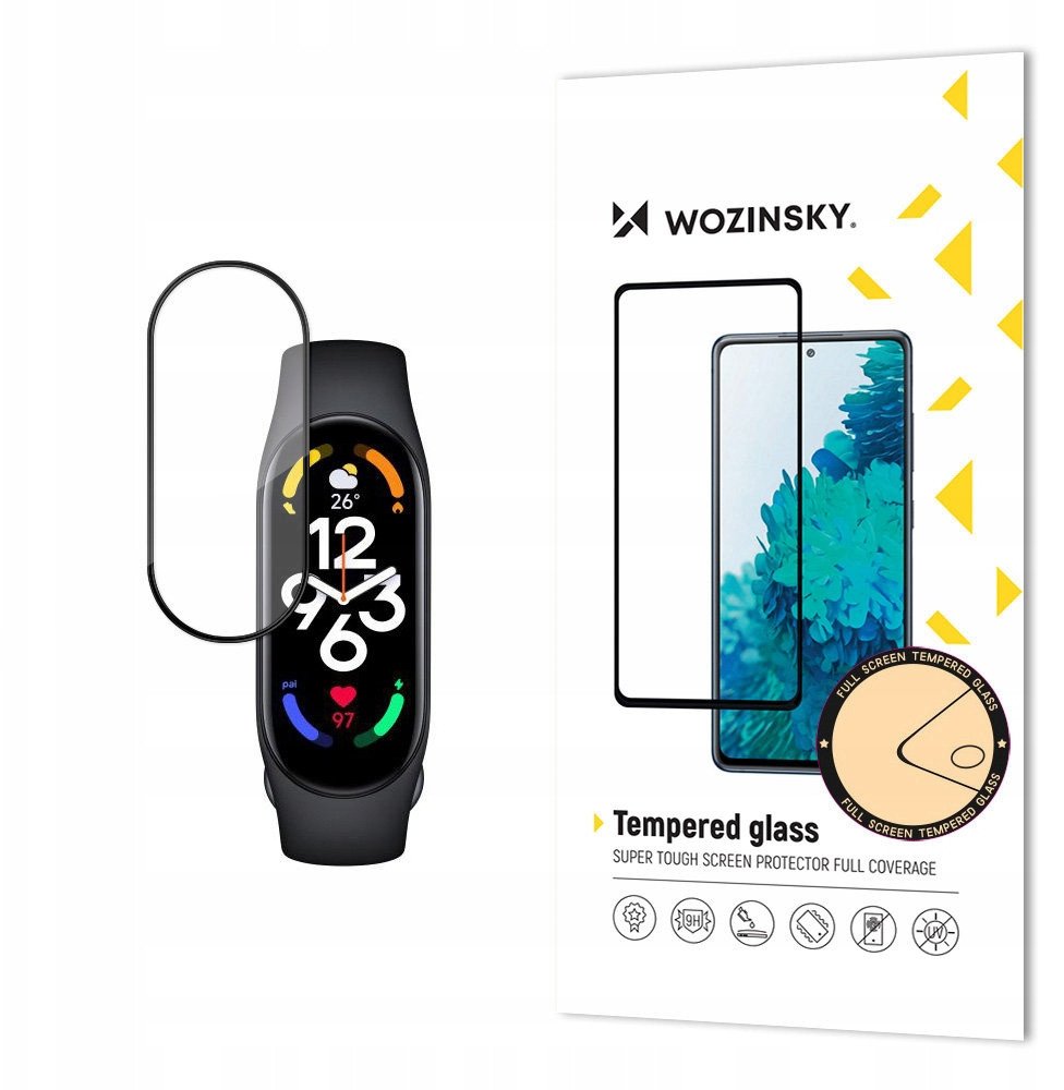 WYTRZYMAŁE SZKŁO HARTOWANE WOZINSKY FULL GLUE NA CAŁY EKRAN Z RAMKĄ DO XIAOMI MI BAND 8 - CZARNE