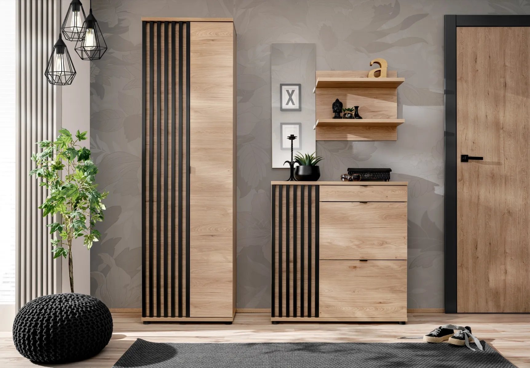 ASM Meble Garderoba do przedpokoju PEDRO III hickory jackson/czarna ASM Meble