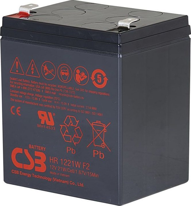Lead acid battery 12V 5Ah@C20 21W@15min F2 Pb AGM VRLA CSB