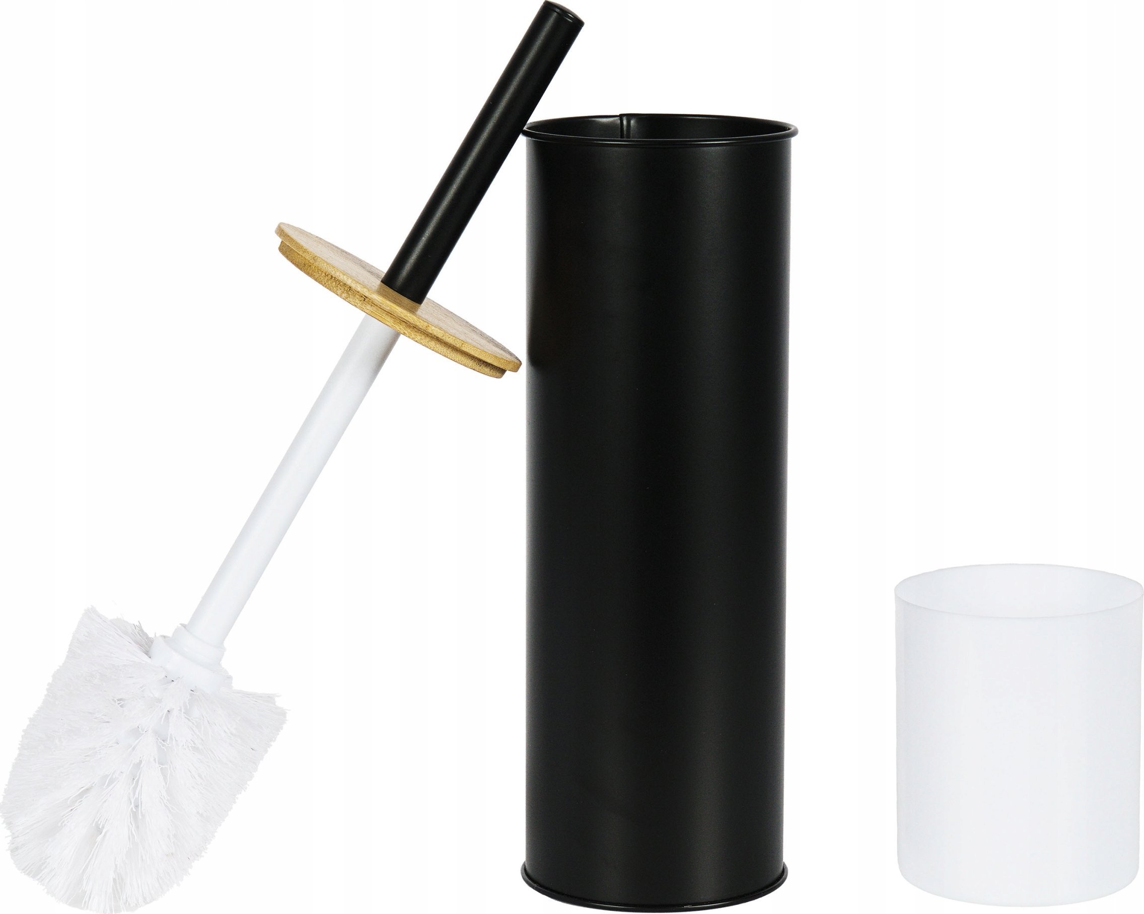 Sepio Szczotka do wc czarna z drewnem łazienkowa wolnostojąca matowa tuba solidna