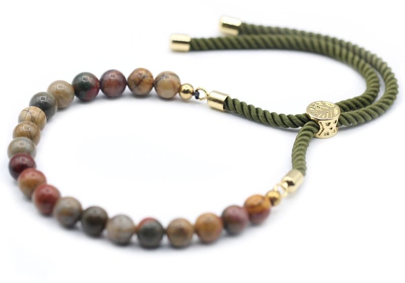 Bransoletka sznurkowa - Jaspis Picasso - Złoto