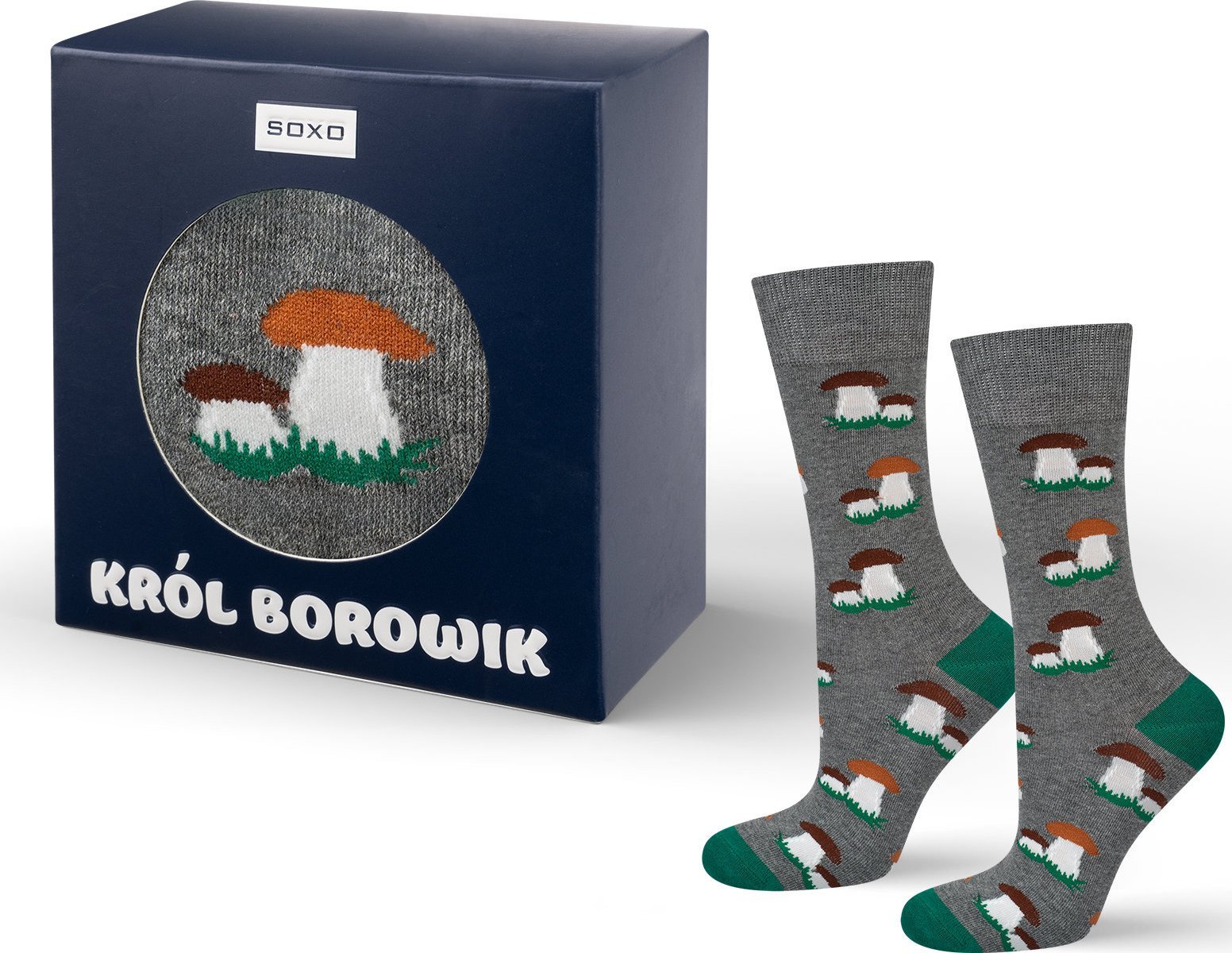 Soxo Kolorowe Męskie Skarpetki SOXO Król Borowik w opakowaniu 4045