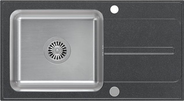 Zlewozmywak Steiner RALPH 111 Fusion GraniteQ black dotted (czarny) z komorą stalową (780x430x190) z syfonem manualnym i zaślepką