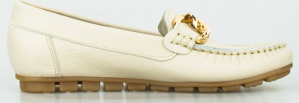 Sempre Mokasyny skórzane ze złotym łańcuchem matowe beżowe Sempre-41