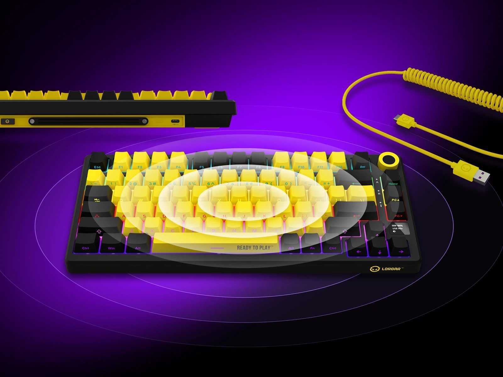 LORGAR KBP7075W Wireless 75% Mechanical Gaming Keyboard Pro Black/yellow EN layout