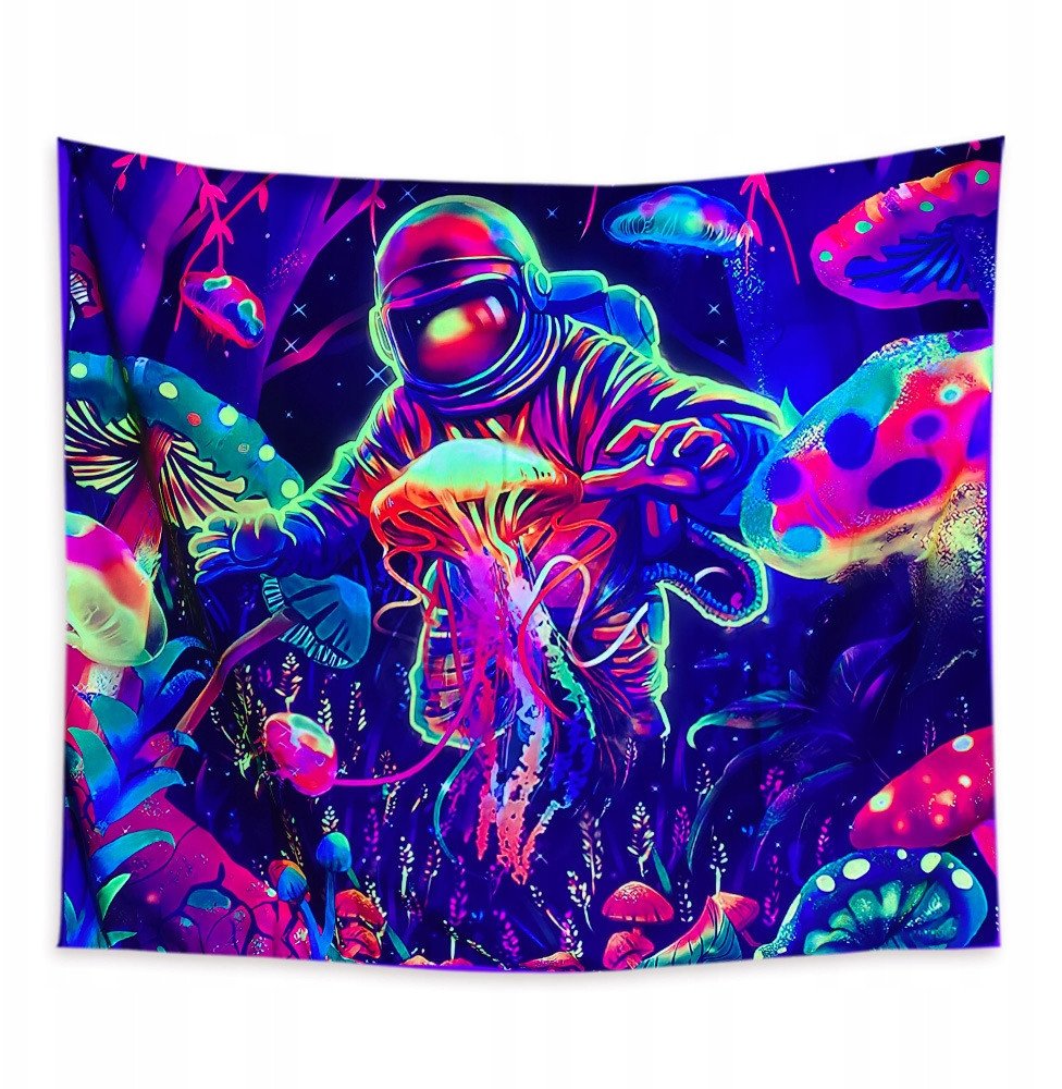Dekoracja ŚCIENNA UV OBRAZ Fluorescencyjny GOBELIN ODBLASK 150cm Astronauta