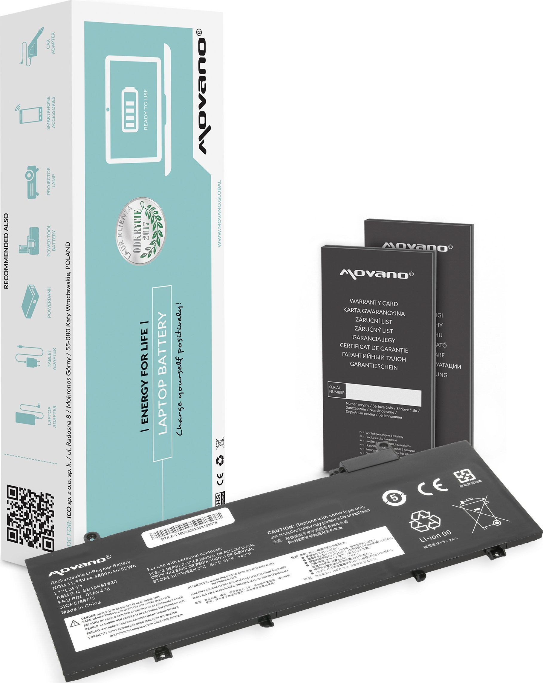 Bateria Movano Bateria L17L3P71 01AV478 do Lenovo Thinkpad T480s