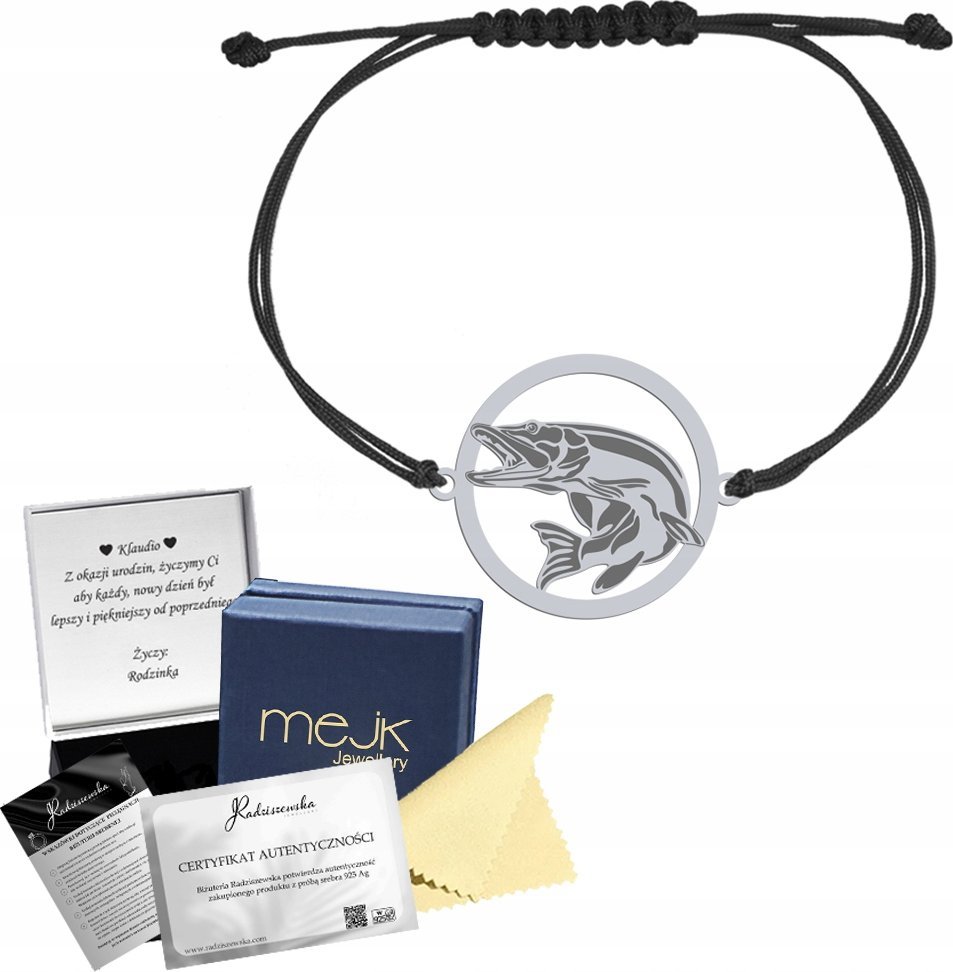 Radziszewska Jewellery Bransoletka Srebrna Szczupak Sznurek SREBRO 925 Grawer Prezent Biżuteria