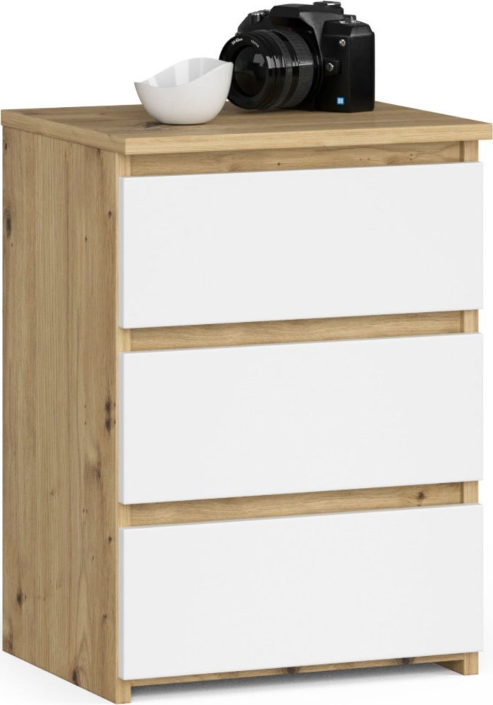 Fabryka Mebli Akord Szafka nocna CL3 40 cm 3 szuflady - dąb artisan-biała