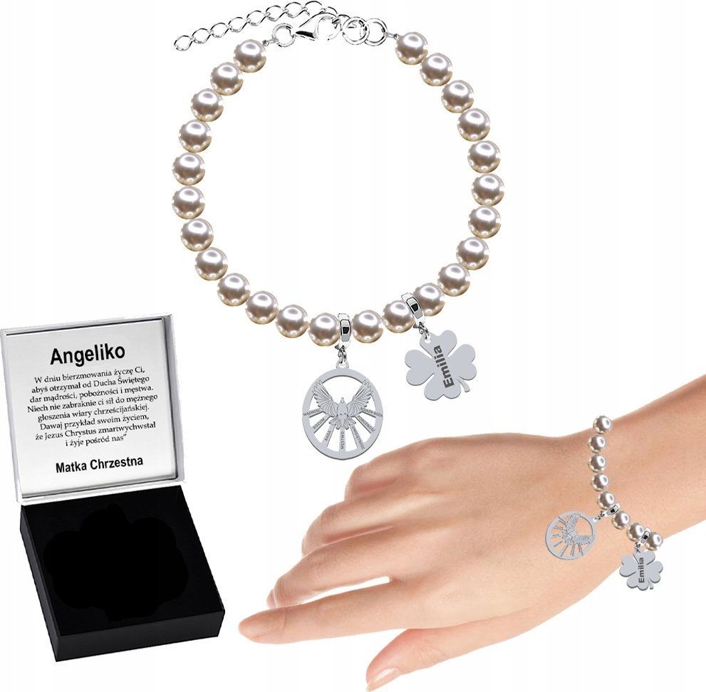 Radziszewska Jewellery Bransoletka SREBRNA na BIERZMOWANIE Duch Święty Koniczyna GRAWER GRATIS