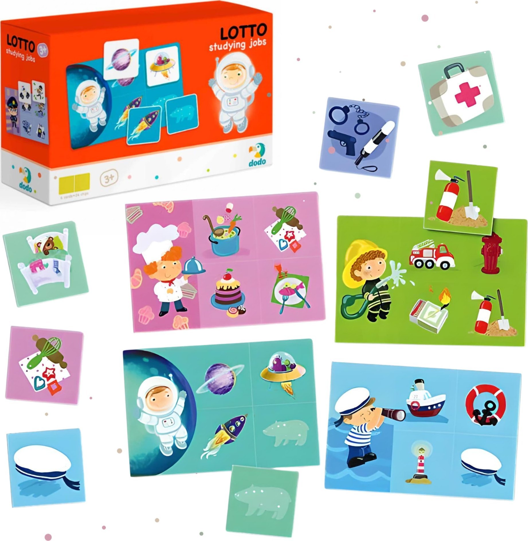 Dodo GRA NAUKA ZAWODÓW EDUKACYJNA I ZABAWNA DLA DZIECI ZESTAW KART I ŻETONÓW