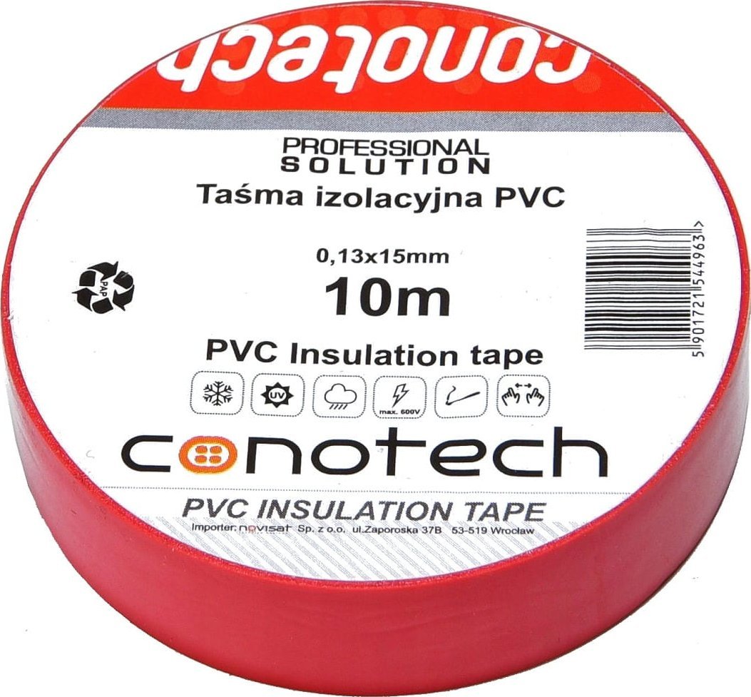 Conotech Taśma izolacyjna czerwona PVC 0,13x15x10m NS