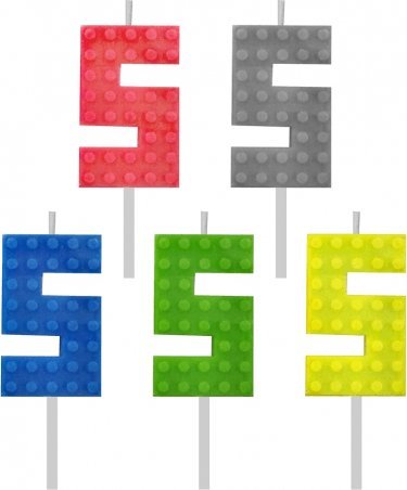 GoDan Świeczka urodzinowa Klocki, cyfra 5, wys. 5.5 cm one size