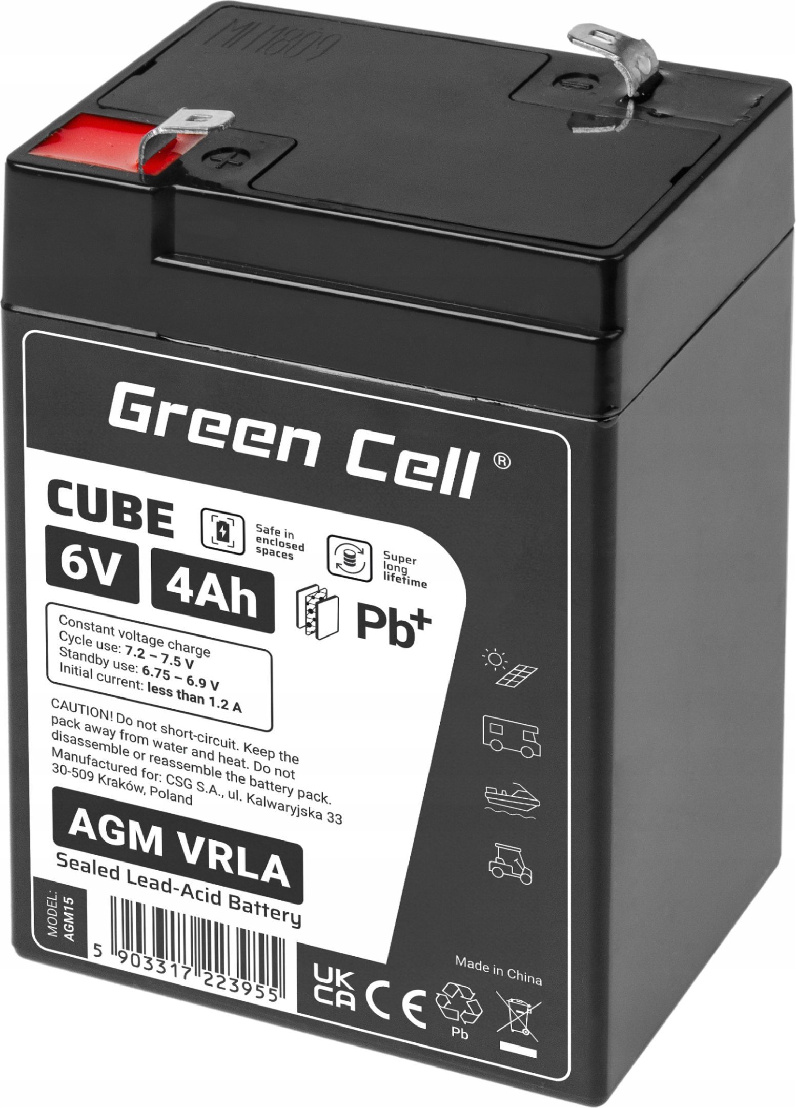 Green Cell Cube AGM VRLA IP54 6V 4Ah akumulator do systemu alarmowego kasy fiskalnej zabawki
