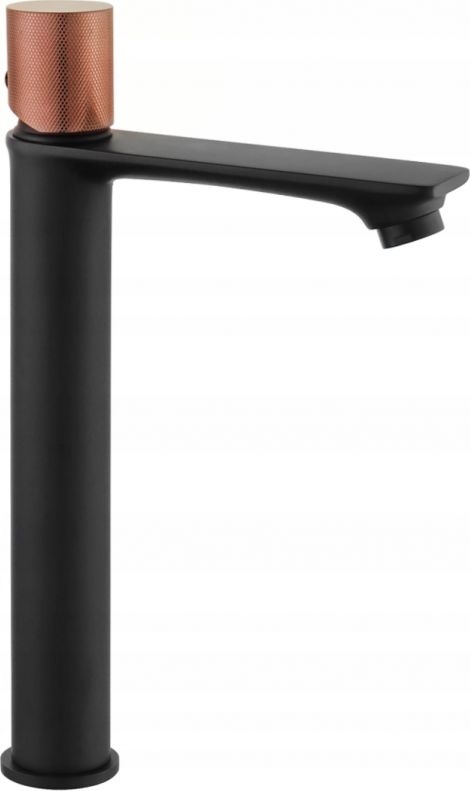 Bateria umywalkowa Mexen Royo One stojąca czarny mat + różówe złoto