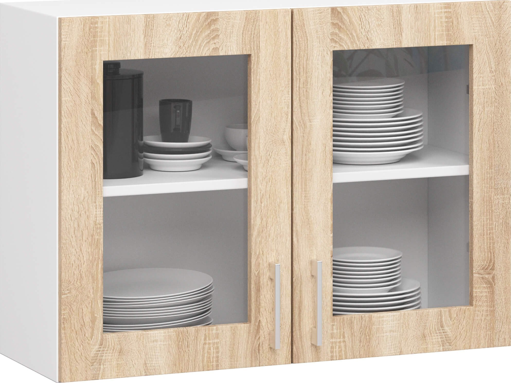 Fabryka Mebli Akord Szafka kuchenna LIMA witryna wisząca 80x58 cm 2 drzwi 2 półki - biała-dąb sonoma