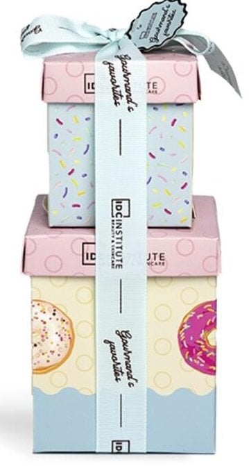 Priežiūros rinkinys IDC Gourmand's: dušo želė, 100 ml + kūno losjonas, 100 ml + rankų kremas, 50 ml + plaušinė