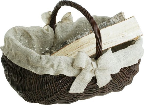 WickerPL Duży kosz kominkowy z obszyciem jutowym 62x46 H25/26/38 cm