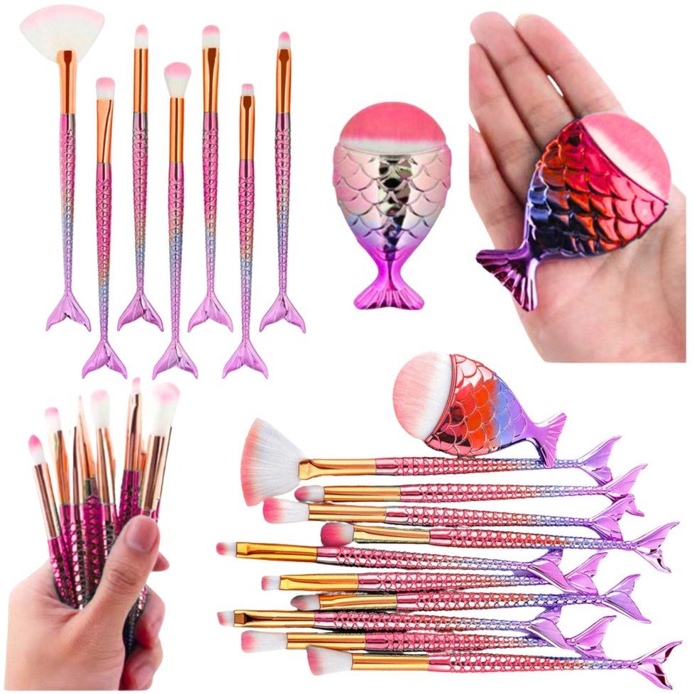 Lean Zestaw Pędzelków Do Makijażu Syreni Ogon Fioletowo-Różowe 8szt.