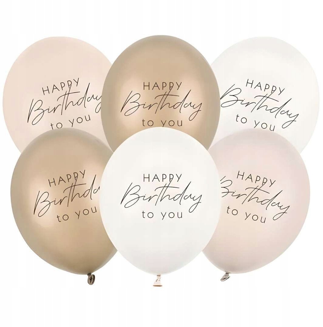 Balony Happy Birthday mix beżowy 30cm 6szt