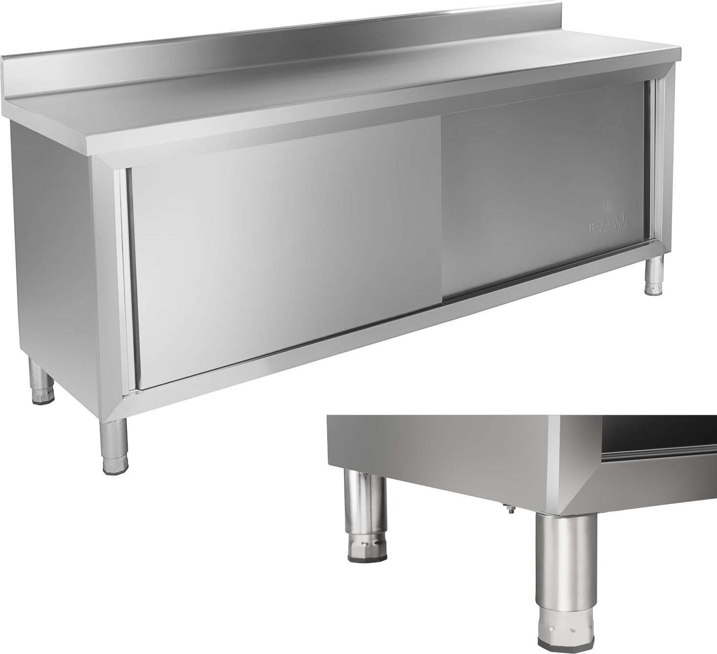 Royal Catering Szafka stalowa do kuchni z blatem roboczym i rantem ze stali nierdzewn