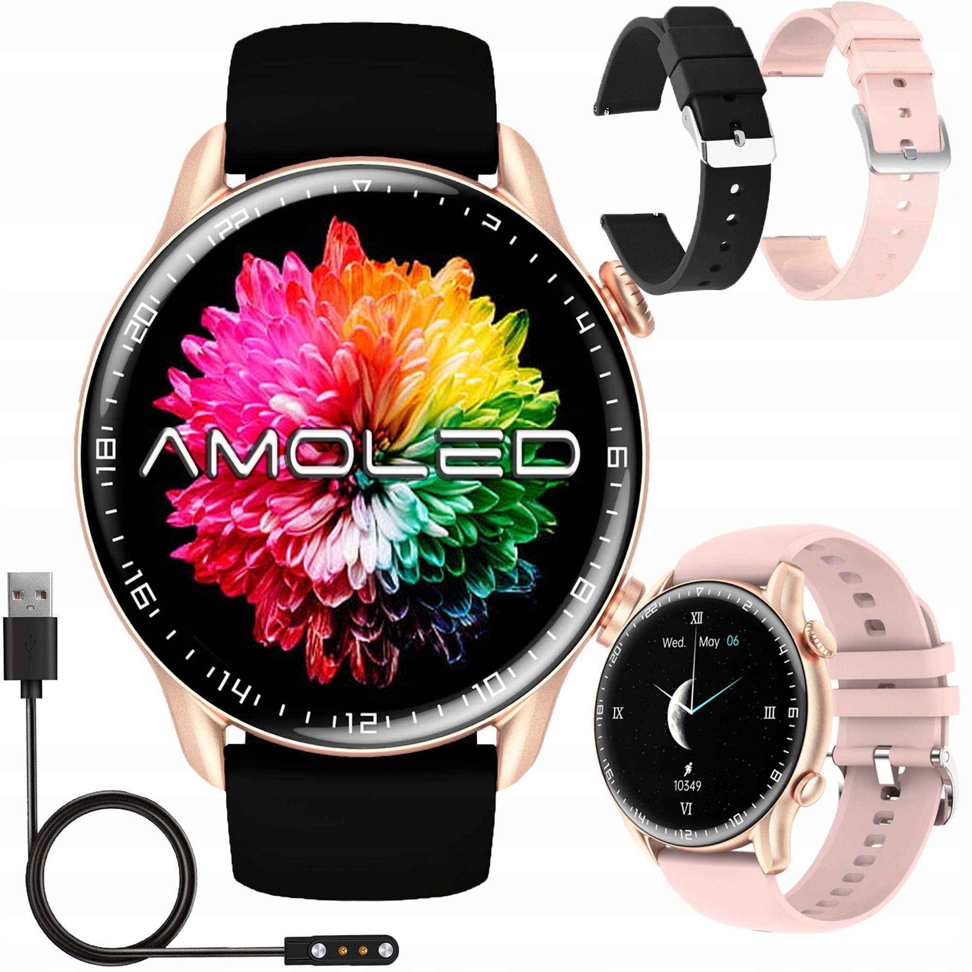 SMARTWATCH ZEGAREK DAMSKI POLSKIE MENU ROZMOWY CIŚNIENIE PULS SPORT AMOLED