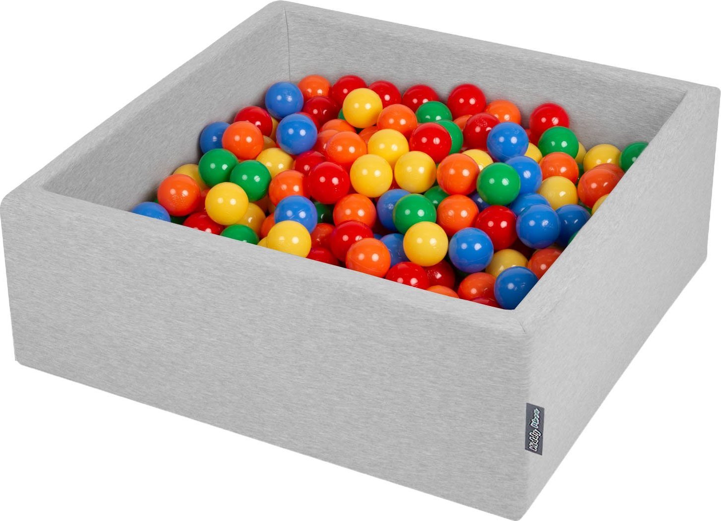 KiddyMoon KiddyMoon Suchy basen kwadratowy z piłeczkami 7cm jasnoszary: żółty-zielony-niebieski-czerwony-pomarańcz 90x30cm/300piłek Zabawka basen pian