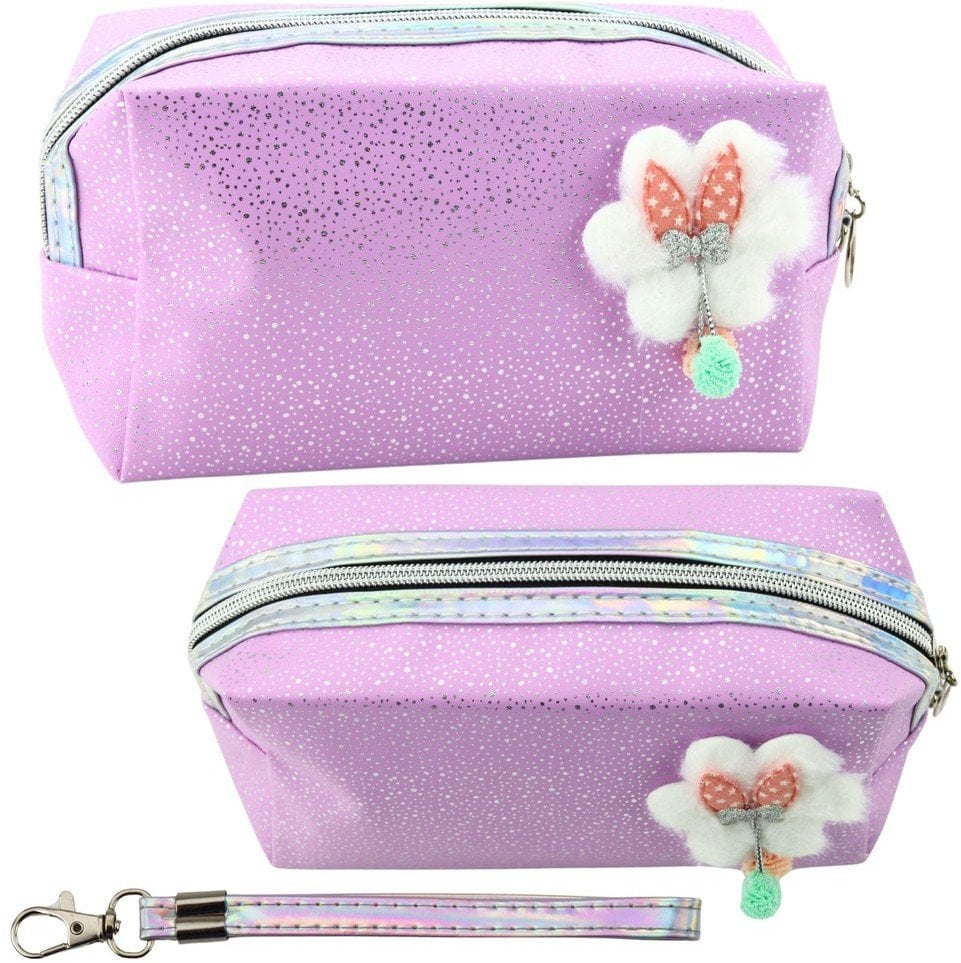 Piórnik Kosmetyczka Kokardka Połyskujące Drobinki Fioletowy