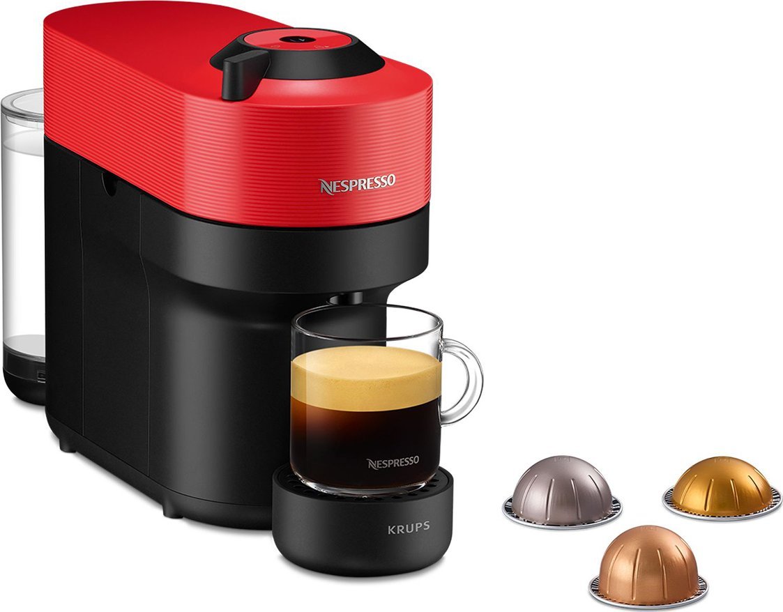 Ekspres na kapsułki Krups Nespresso Vertuo Pop Spicy Red XN9205, capsule machine (black/dark red)