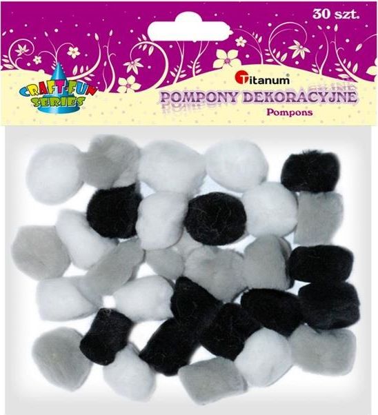 Titanum Akrylowe pompony 25mm, 30szt, t.biało-cz CRAFT-FUN
