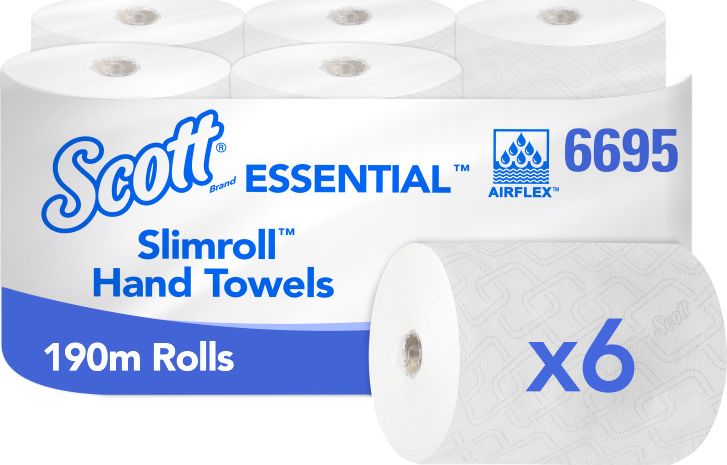Kimberly-Clark Scott Slimroll - Ręczniki papierowe w roli, białe, 6 rolek - 190 m